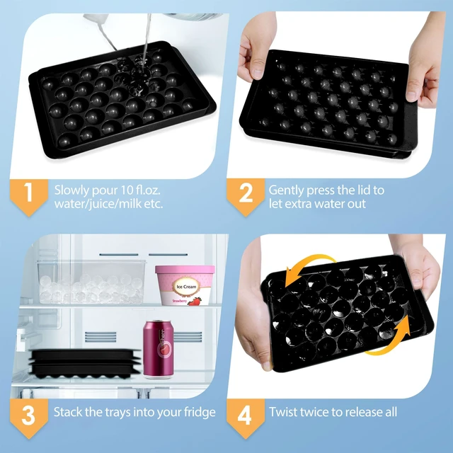 Alt view image 4 of 7 - Ice Cube Tray with Lid and Bin, 1" Round Ice Trays for Freezer | 3 Black Ice Cube Trays with Ice Box & Tong, 1" Round Ice Balls for Iced Coffee & Juice, Easy Twist Release, For Gatherings