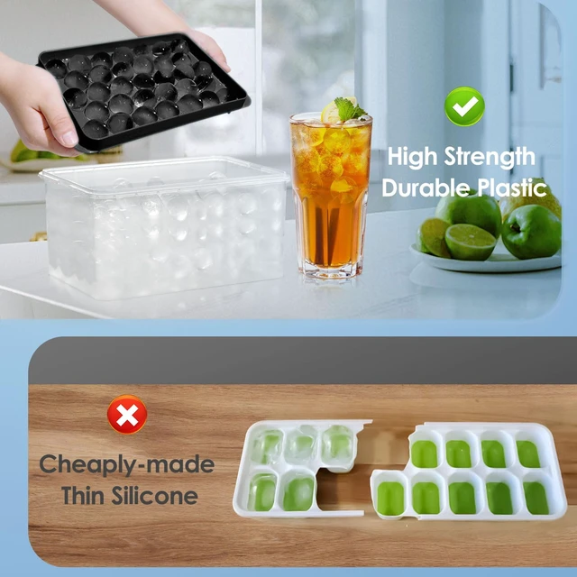 Alt view image 7 of 7 - Ice Cube Tray with Lid and Bin, 1" Round Ice Trays for Freezer | 3 Black Ice Cube Trays with Ice Box & Tong, 1" Round Ice Balls for Iced Coffee & Juice, Easy Twist Release, For Gatherings
