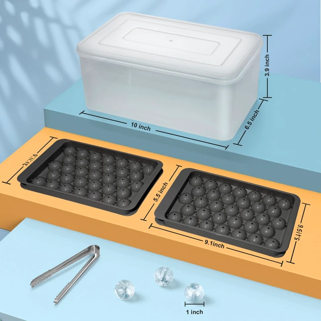 Alt view image 6 of 7 - Ice Cube Tray with Lid and Bin, 1" Round Ice Trays for Freezer | 3 Black Ice Cube Trays with Ice Box & Tong, 1" Round Ice Balls for Iced Coffee & Juice, Easy Twist Release, For Gatherings