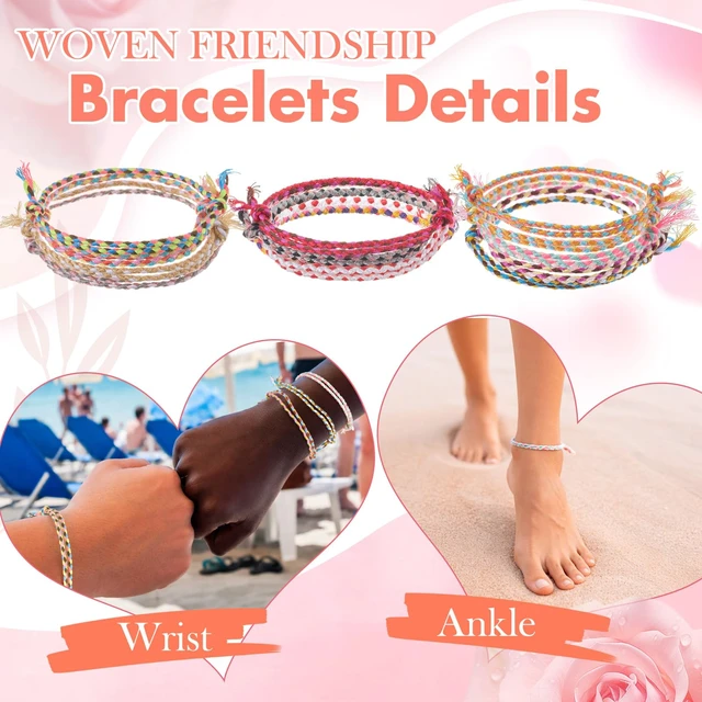 Alt view image 3 of 6 - 100 Pcs Friendship Braided Bracelets Bulk, Light | 100 Pcs Handmade Woven Wrist for Party Favor, Birthday Gift, Summer Camp, Colorful Adjustable String for Wowen, Light