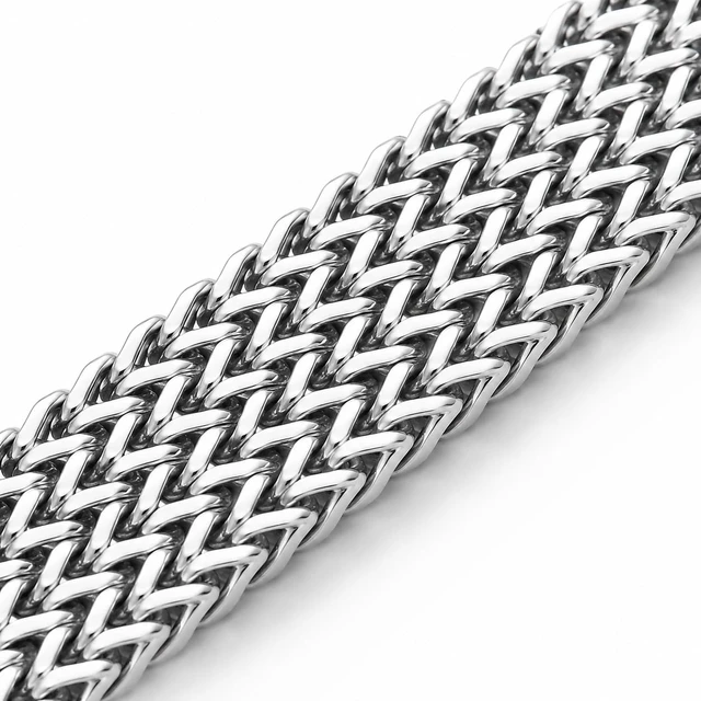 Alt view image 3 of 7 - Men's Wide Stainless Steel Woven Mesh Bracelet, Flat Wheat Link Chain Jewelry, Industrial Masculine Fashion Gift for Him