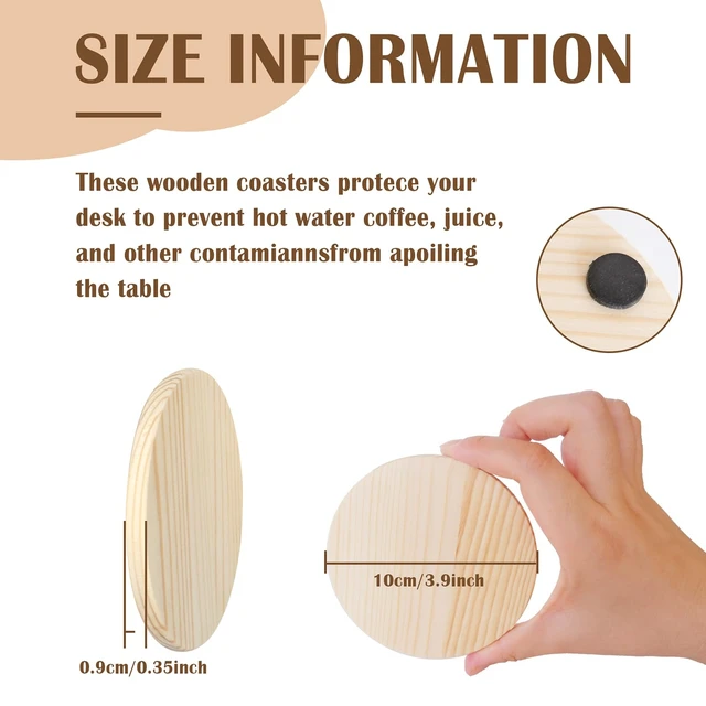 Alt view image 4 of 7 - 42 Pieces Unfinished Wood Coasters, 4 Inch Round Blank Wooden Coasters for Crafts with Non-Slip Silicon Dots for DIY Stained Painting Wood Engraving Home Christmas Decoration