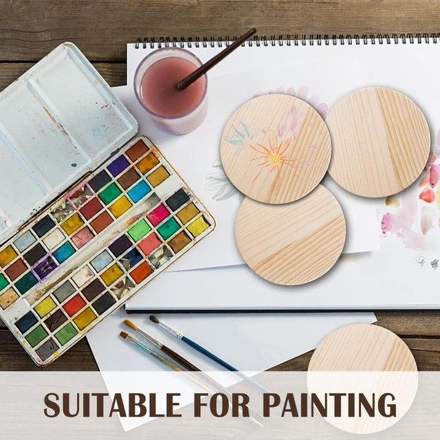 Alt view image 6 of 7 - 42 Pieces Unfinished Wood Coasters, 4 Inch Round Blank Wooden Coasters for Crafts with Non-Slip Silicon Dots for DIY Stained Painting Wood Engraving Home Christmas Decoration