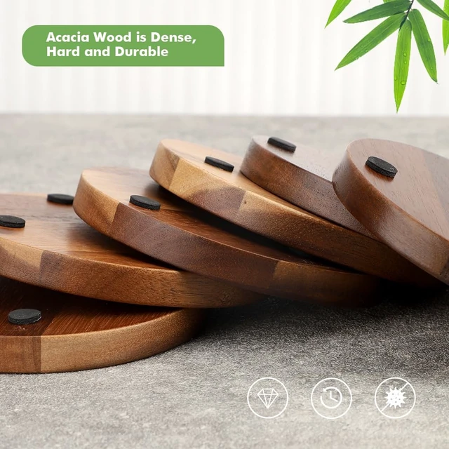 Alt view image 2 of 7 - Wood Cork Coasters for Drinks Absorbent with Holder, WLWNWFT Acacia Wood Coaster Sets Rustic Farmhouse for Coffee Table Dining Table Wooden Table Coasters for Desk, Set of 6 4.33in