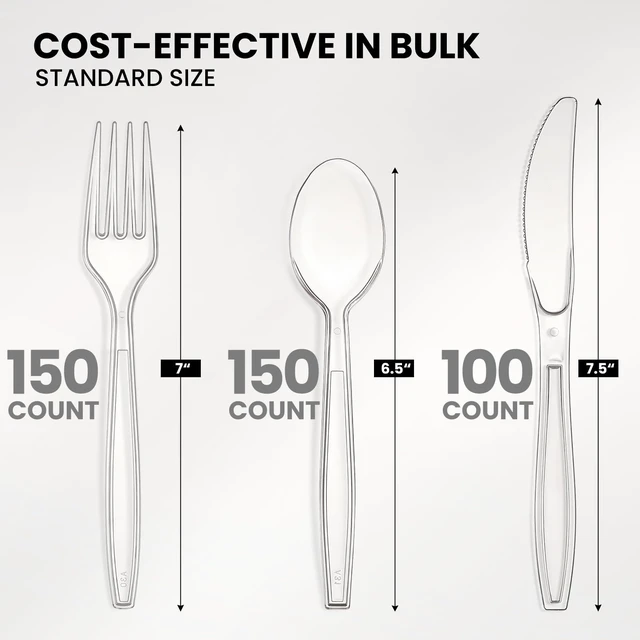 Alt view image 2 of 7 - 400 Count Heavy Duty Plastic Silverware, BPA-Free, Clear Plastic Cutlery Set, Premium Disposable Utensils for Party Everyday Use, 150 Forks, 150 Spoons and 100 Knives