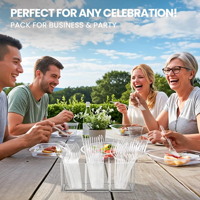 Alt view image 7 of 7 - 400 Count Heavy Duty Plastic Silverware, BPA-Free, Clear Plastic Cutlery Set, Premium Disposable Utensils for Party Everyday Use, 150 Forks, 150 Spoons and 100 Knives