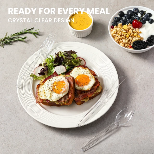Alt view image 6 of 7 - 400 Count Heavy Duty Plastic Silverware, BPA-Free, Clear Plastic Cutlery Set, Premium Disposable Utensils for Party Everyday Use, 150 Forks, 150 Spoons and 100 Knives