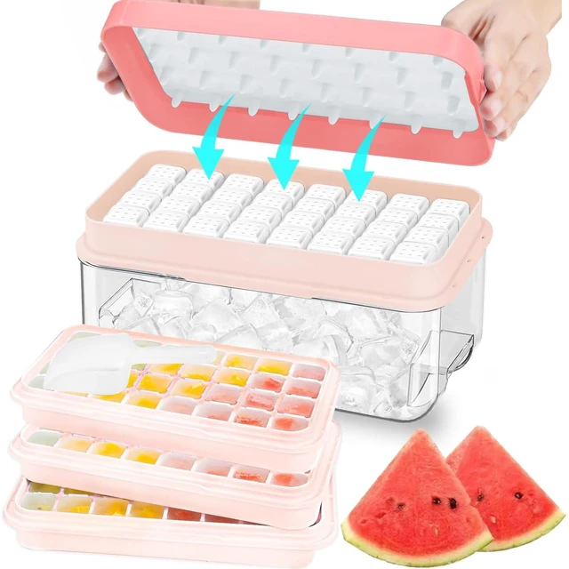 Main image of Ice Cube Tray, Ice Tray with Lid and Bin and Ice Scoop, Ice Cube Pop Out Tray, Ice Cube Trays for Freezer, Ice Cube Molds, BPA Free, Easy Release Stackble Spill-Resistant (Pink 3 Tier)