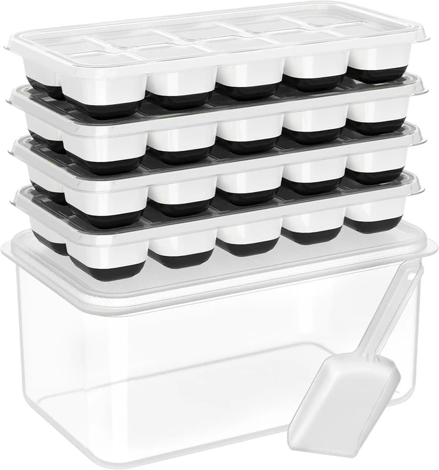 Main image of Ice Cube Tray with Lid and Bin,4 Pack Ice Cube Trays for Freezer | Silicone, Stackable. Easy Release Trays with Storage Bin & Scoop. Ideal for Freezer, Kitchen, RV, Cocktail, Coffee.