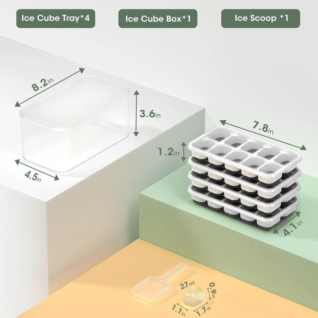 Alt view image 2 of 7 - Ice Cube Tray with Lid and Bin,4 Pack Ice Cube Trays for Freezer | Silicone, Stackable. Easy Release Trays with Storage Bin & Scoop. Ideal for Freezer, Kitchen, RV, Cocktail, Coffee.
