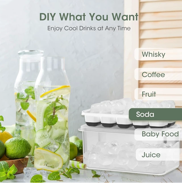Alt view image 4 of 7 - Ice Cube Tray with Lid and Bin,4 Pack Ice Cube Trays for Freezer | Silicone, Stackable. Easy Release Trays with Storage Bin & Scoop. Ideal for Freezer, Kitchen, RV, Cocktail, Coffee.