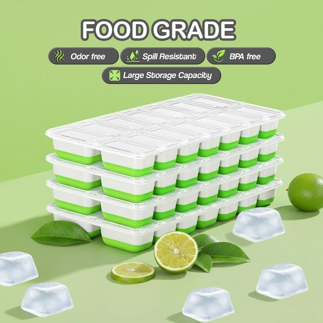 Alt view image 5 of 7 - 56pcs Ice Cube Tray with Lid and Bin Stackable 4 Trays Plastic Silicone Freezer Mold, Large Ice Bucket with Scoop, Tong & 2 SS Straws Easy Release Ice Maker for Cocktail, Coffee, RV, Whiskey