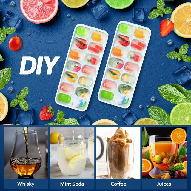 Alt view image 7 of 7 - 56pcs Ice Cube Tray with Lid and Bin Stackable 4 Trays Plastic Silicone Freezer Mold, Large Ice Bucket with Scoop, Tong & 2 SS Straws Easy Release Ice Maker for Cocktail, Coffee, RV, Whiskey