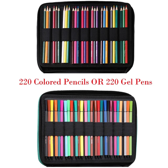 Alt view image 5 of 7 - Pencil Case for Adults 220 Slots Pencase Colored Pencils Gel Pen Organizer Bag with Zipper for Artist Handy Glitter Gel Pens, Refills, Waterproof Coloring Holder Pencils Case(Black)