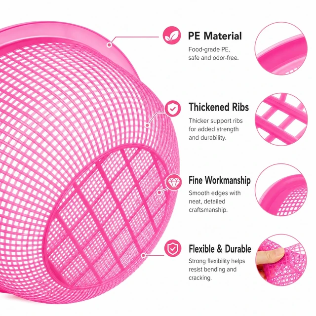 Alt view image 3 of 7 - 8 Pieces Plastic Wash Basket, Fruit Perforated Strainer for Kitchen | Essentials Kitchen Tool Large Food Strainer Basket for Vegetables, Cooked Pasta, Red, Blue, Green, Pink