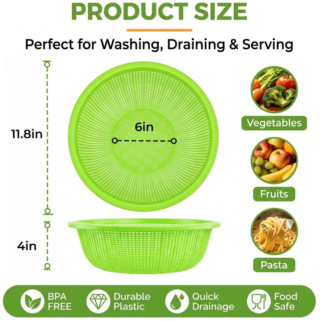 Alt view image 2 of 7 - 8 Pieces Plastic Wash Basket, Fruit Perforated Strainer for Kitchen | Essentials Kitchen Tool Large Food Strainer Basket for Vegetables, Cooked Pasta, Red, Blue, Green, Pink