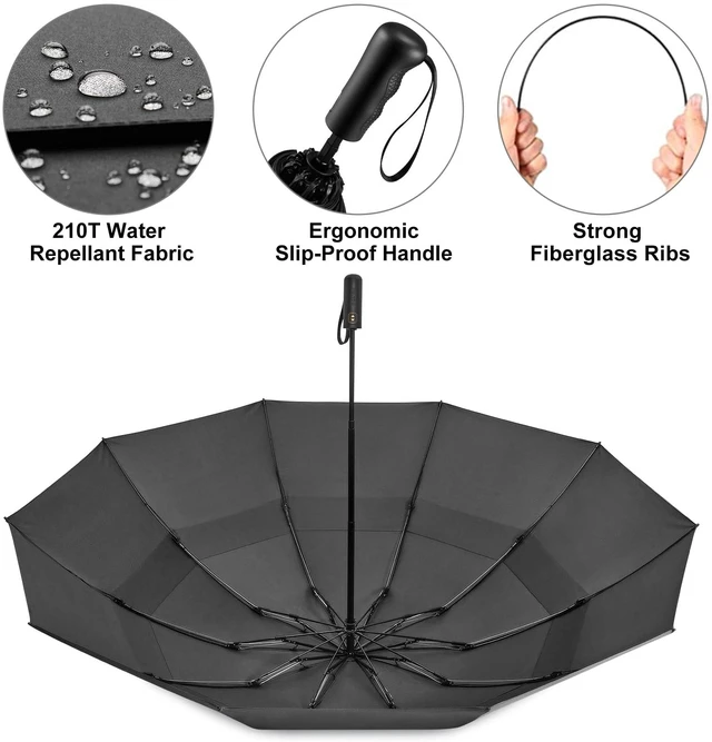 Alt view image 6 of 7 - 46/54/62 Inch Large Golf Umbrella Windproof Reverse Travel Umbrella | Inverted Folding Umbrella for Rain, Windproof Double Canopy, Auto Open Close, 10 Ribs, Compact, for Bag/Backpack, 2 people