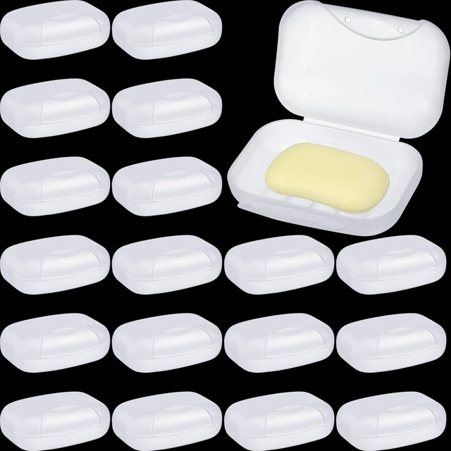 Main image of 24 Pcs Travel Soap Container Portable Plastic Holder with Lid | Bulk Soap Cases for Donation Homeless Care, Gym Shower Outdoor Camping Tour Groups, Translucent Matte White Finish