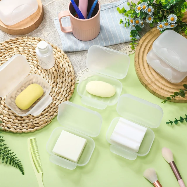 Alt view image 5 of 7 - 24 Pcs Travel Soap Container Portable Plastic Holder with Lid | Bulk Soap Cases for Donation Homeless Care, Gym Shower Outdoor Camping Tour Groups, Translucent Matte White Finish