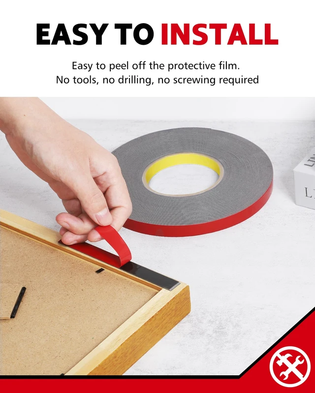 Alt view image 4 of 7 - Double Sided Tape Heavy Duty, Strong Adhesive, 50ft x 0.5in | Outdoor Waterproof, Double Face Stick Foam Mounting Tape for LED Strip Lights Walls Automotive Trim Home Office Decor, 1 Pack