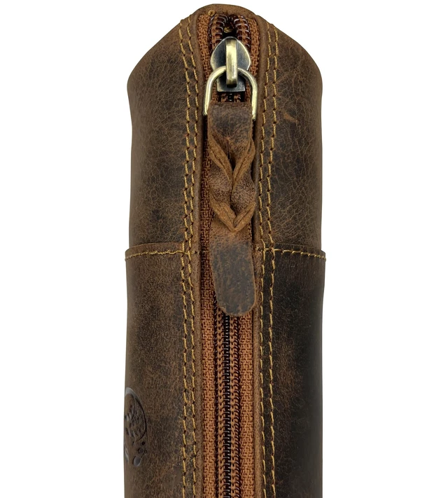 Alt view image 5 of 6 - Leather Pencil Case - Full Grain Leather Zippered Pen Pouch - Stationery Bag Pen Holder for Work & Office, Brown, M, Pc200505flr-tan