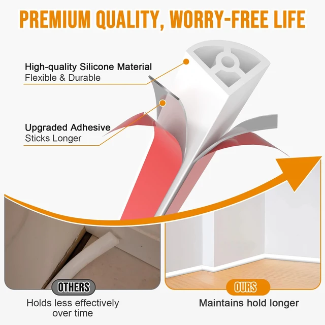 Alt view image 6 of 7 - Flexible Quarter Round Molding Trim - 157in Waterproof Bendable Silicone Peel and Stick Molding Trim for Walls, Floor, Corner, Staircase, Tub, Cabinet Edge