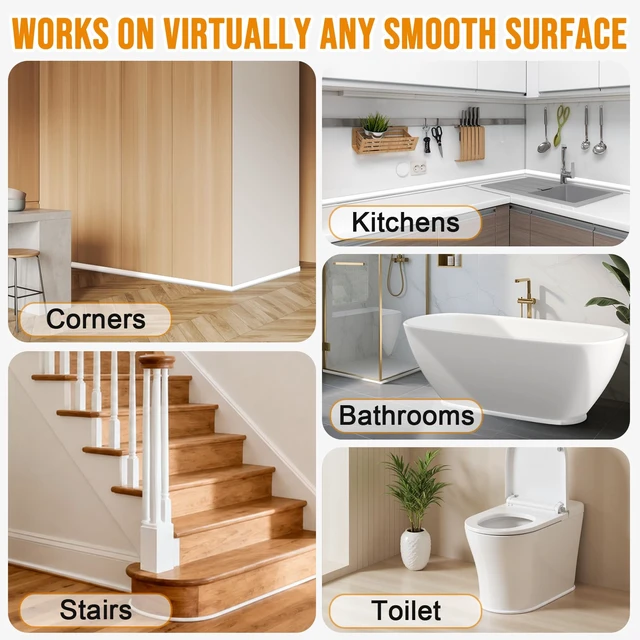 Alt view image 7 of 7 - Flexible Quarter Round Molding Trim - 157in Waterproof Bendable Silicone Peel and Stick Molding Trim for Walls, Floor, Corner, Staircase, Tub, Cabinet Edge