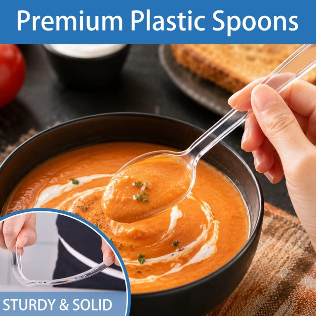 Alt view image 5 of 7 - 360 Count Clear Plastic Spoons Disposable Heavy Duty Cutlery Set | Heat Resistant and BPA-Free Plastic Spoons Bulk Extra Durable for Parties, Wedding and Daily Use