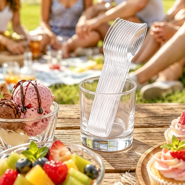 Alt view image 7 of 7 - 360 Count Clear Plastic Spoons Disposable Heavy Duty Cutlery Set | Heat Resistant and BPA-Free Plastic Spoons Bulk Extra Durable for Parties, Wedding and Daily Use