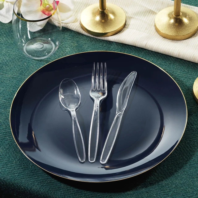 Alt view image 4 of 5 - 360 Count Clear Plastic Silverware Set Disposable Cutlery | 120 Forks, 120 Spoons, 120 Knives, Heavy Duty BPA Free, Premium Clear Plasticware for Party Supplies