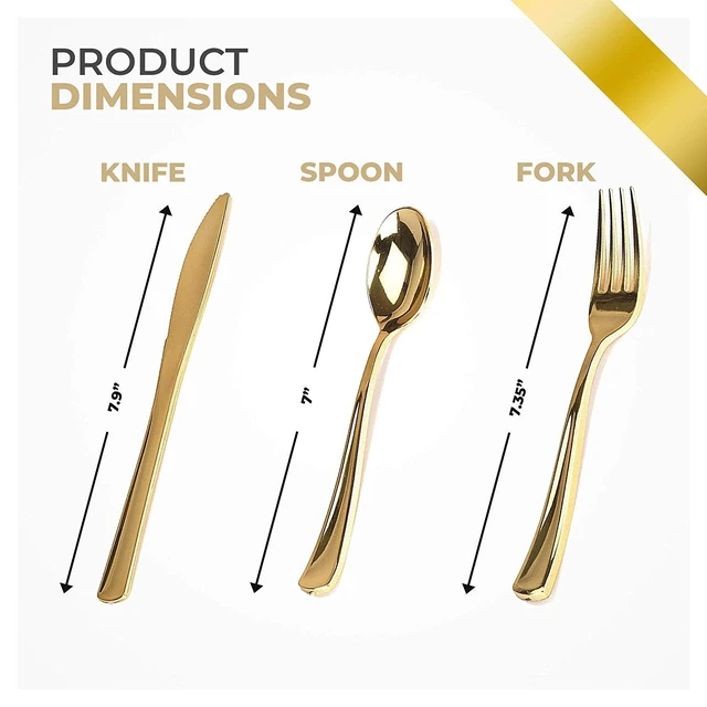 Alt view image 5 of 7 - Gold Plastic Silverware Set (160 Bulk Pack) Disposable Cutlery Utensils, 80 Forks, 40 Knives, 40 Spoons, Heavy Duty Flatware For Holidays, Parties, Dinners, Weddings, and Occasions