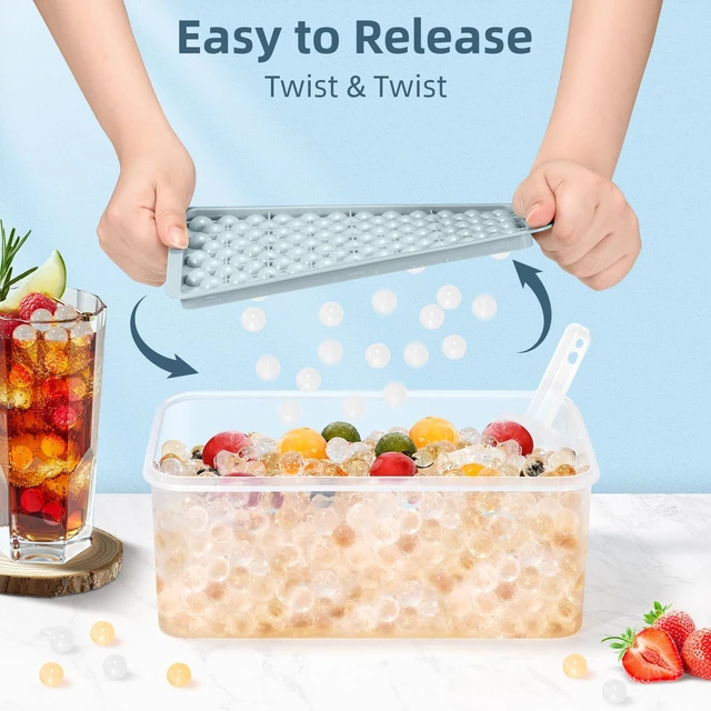 Alt view image 2 of 7 - Mini Ice Cube Trays for Freezer with Lid, 0.55" Pebble Ice | 4 Trays-Blue, with Ice Box & Scoop. for Coffee, Bottle, Juice & Drinks, Easy Twist Release, Stackable