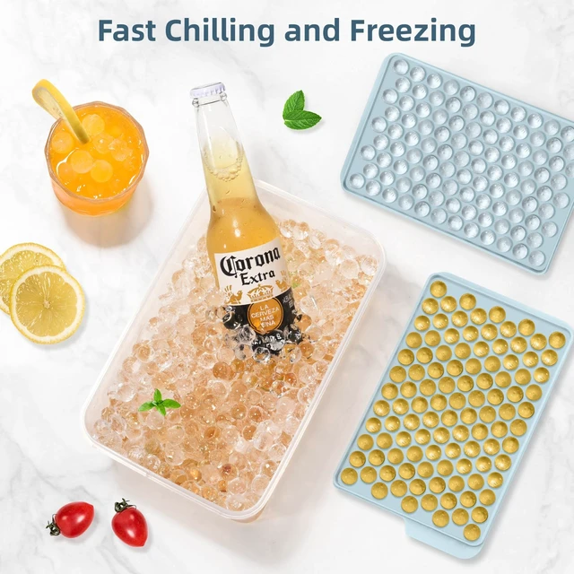 Alt view image 4 of 7 - Mini Ice Cube Trays for Freezer with Lid, 0.55" Pebble Ice | 4 Trays-Blue, with Ice Box & Scoop. for Coffee, Bottle, Juice & Drinks, Easy Twist Release, Stackable