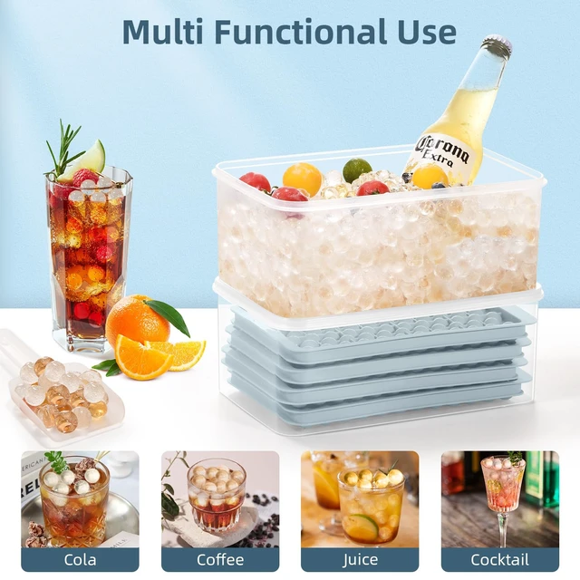 Alt view image 6 of 7 - Mini Ice Cube Trays for Freezer with Lid, 0.55" Pebble Ice | 4 Trays-Blue, with Ice Box & Scoop. for Coffee, Bottle, Juice & Drinks, Easy Twist Release, Stackable