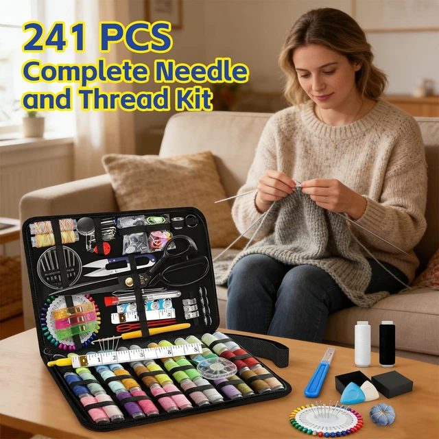 Alt view image 7 of 7 - Sewing Kit for Adults, 241 Pcs Complete Needle and Thread Kit with Heavy-Duty Fabric Scissors, 40XL Color Threads, Tailor Pens & Sewing Needles for Home Mending, Travel, Beginners