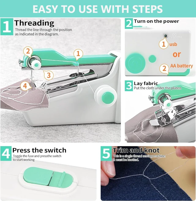 Alt view image 5 of 6 - Handheld Sewing Machine for Quick Stitching, Mini Sewing Machine with Sewing Kits for Fast Fixing, Portable Sewing Machine Handheld for Home Diy Travel Size (Blue)