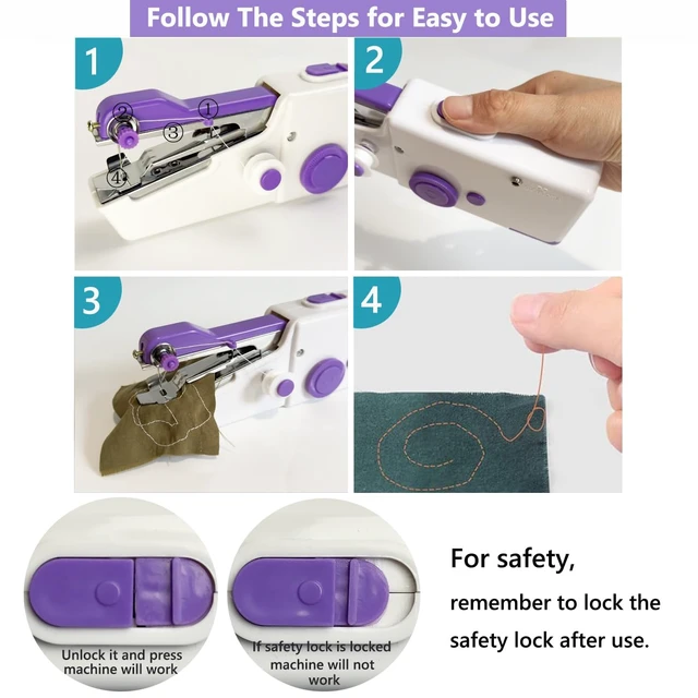 Alt view image 5 of 6 - Handheld Sewing Machine for Beginners, Mini Sewing Machine for Quick Stitching with Sewing Kits Suitable for Home,Travel,DIY (Purple)