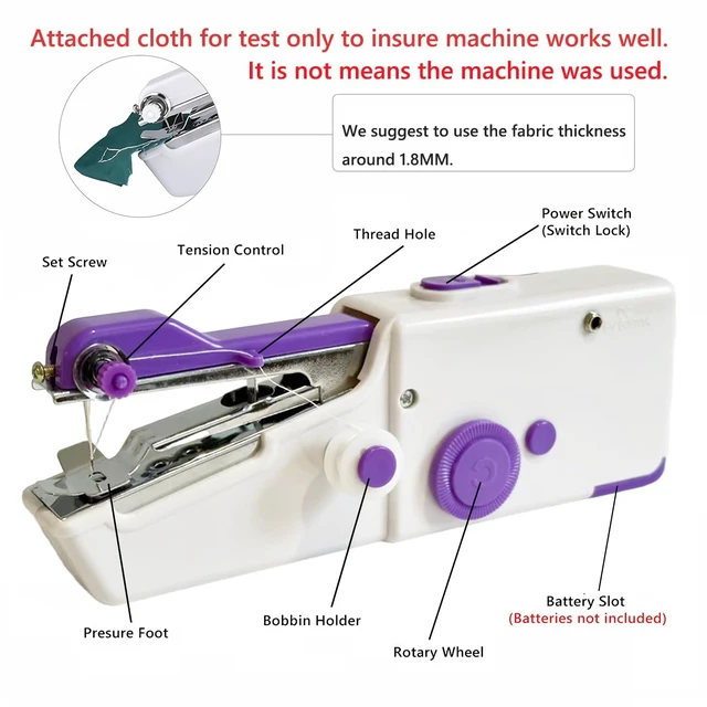 Alt view image 6 of 6 - Handheld Sewing Machine for Beginners, Mini Sewing Machine for Quick Stitching with Sewing Kits Suitable for Home,Travel,DIY (Purple)