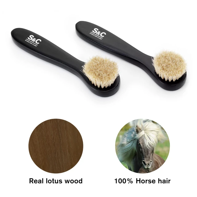 Alt view image 2 of 7 - Premium Shoe Polish Brush Set - Horse Hair Brushes, Shoe Polish Applicator for Leather Footwear - Shoe Brushes for Cream & Polish - Made of White Horse Hair & Lotus Wood Handle