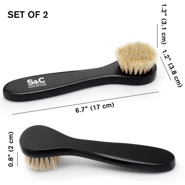 Alt view image 4 of 7 - Premium Shoe Polish Brush Set - Horse Hair Brushes, Shoe Polish Applicator for Leather Footwear - Shoe Brushes for Cream & Polish - Made of White Horse Hair & Lotus Wood Handle