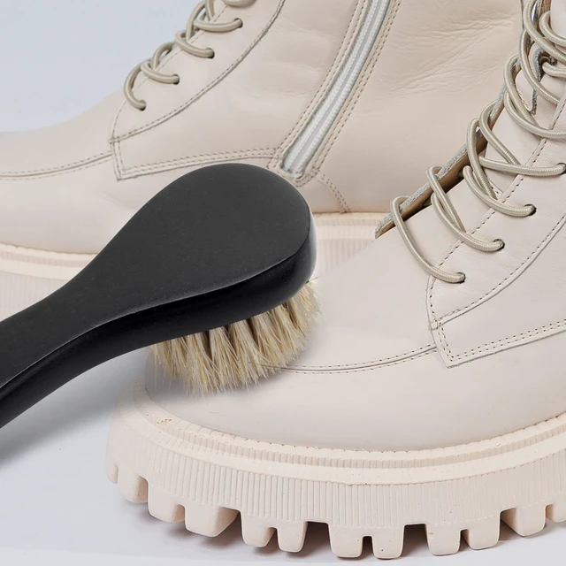 Alt view image 6 of 7 - Premium Shoe Polish Brush Set - Horse Hair Brushes, Shoe Polish Applicator for Leather Footwear - Shoe Brushes for Cream & Polish - Made of White Horse Hair & Lotus Wood Handle
