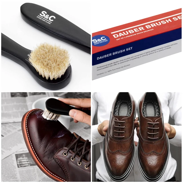 Alt view image 5 of 7 - Premium Shoe Polish Brush Set - Horse Hair Brushes, Shoe Polish Applicator for Leather Footwear - Shoe Brushes for Cream & Polish - Made of White Horse Hair & Lotus Wood Handle
