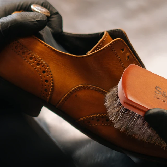 Alt view image 2 of 7 - Mini 4" Shoe Brush - Portable Horse Hair Brush w/Natural Wood Handle - Soft Bristle Shoe Polish Brush for Cleaning, Buffing & Polishing Leather Shoes - Travel-Friendly Size Boot Brush