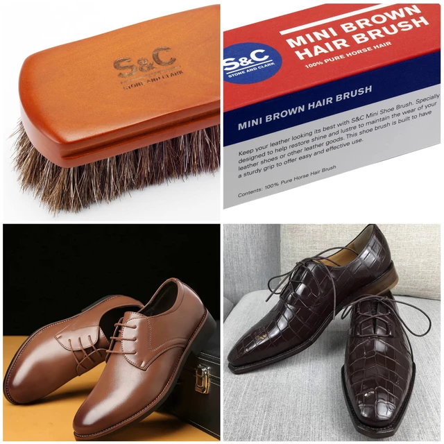 Alt view image 3 of 7 - Mini 4" Shoe Brush - Portable Horse Hair Brush w/Natural Wood Handle - Soft Bristle Shoe Polish Brush for Cleaning, Buffing & Polishing Leather Shoes - Travel-Friendly Size Boot Brush