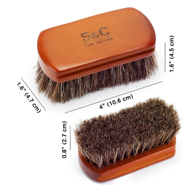 Alt view image 4 of 7 - Mini 4" Shoe Brush - Portable Horse Hair Brush w/Natural Wood Handle - Soft Bristle Shoe Polish Brush for Cleaning, Buffing & Polishing Leather Shoes - Travel-Friendly Size Boot Brush