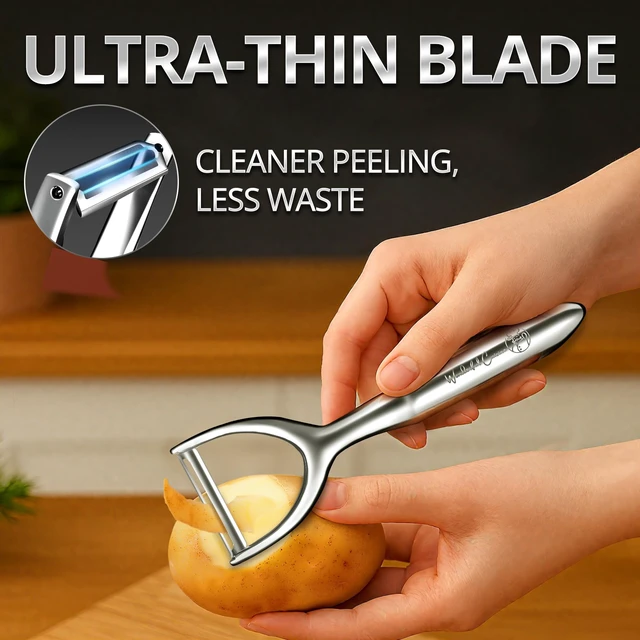 Alt view image 3 of 6 - Premium Stainless Steel Y-Peeler Heavy Duty Vegetable & Fruit Peeler for Potatoes, Carrots, Apples Ergonomic Handle, Dishwasher Safe