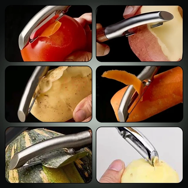 Alt view image 4 of 7 - Premium Potato Peeler, Fruit And Vegetable Peelers For Kitchen | 420J2 Ultra Sharp Serrated Swivel Blades, 304 Head, Durable & Rust Resistant, Non-Slip Real Wooden Handle, I-Shaped, Gift Box