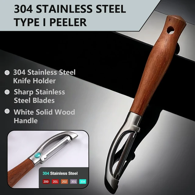 Alt view image 6 of 7 - Premium Potato Peeler, Fruit And Vegetable Peelers For Kitchen | 420J2 Ultra Sharp Serrated Swivel Blades, 304 Head, Durable & Rust Resistant, Non-Slip Real Wooden Handle, I-Shaped, Gift Box