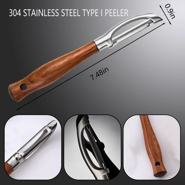 Alt view image 3 of 7 - Premium Potato Peeler, Fruit And Vegetable Peelers For Kitchen | 420J2 Ultra Sharp Serrated Swivel Blades, 304 Head, Durable & Rust Resistant, Non-Slip Real Wooden Handle, I-Shaped, Gift Box