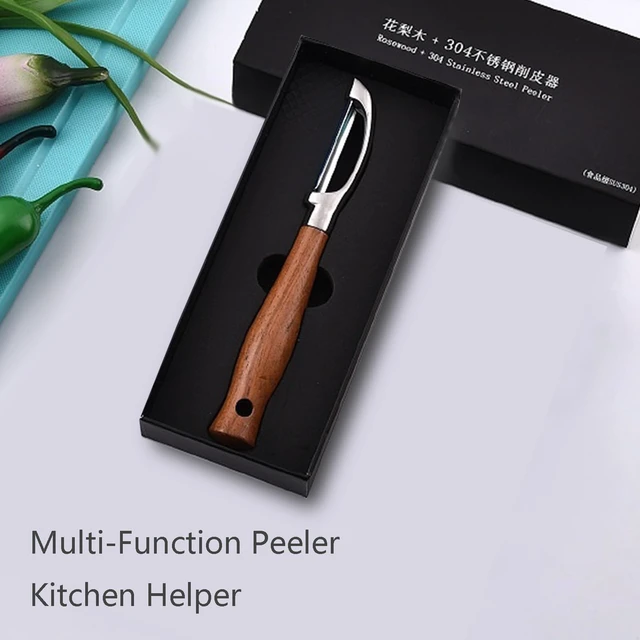 Alt view image 7 of 7 - Premium Potato Peeler, Fruit And Vegetable Peelers For Kitchen | 420J2 Ultra Sharp Serrated Swivel Blades, 304 Head, Durable & Rust Resistant, Non-Slip Real Wooden Handle, I-Shaped, Gift Box